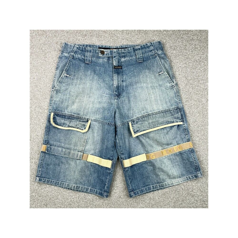 VTG Y2K Marithe Francois Girbaud Jeans Blue Shorts Cargo Shuttle Tape Mens 36